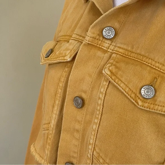 PacSun Mustard Yellow Cropped Jean Jacket Women’s Sz XS Raw Frayed Hem Denim - Picture 5 of 14